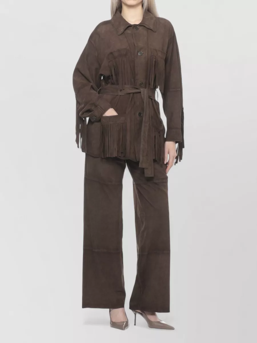 Parosh Suede Fringed Belted Jacket