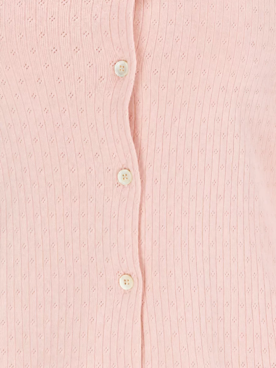 Miu Miu Pointelle-Knit Cotton Crewneck Cardigan