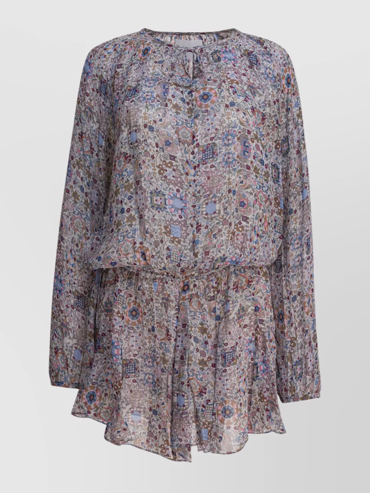 Isabel Marant Étoile Waist Elastic Floral Long Sleeve Round Neck Ruffled Hem In Black