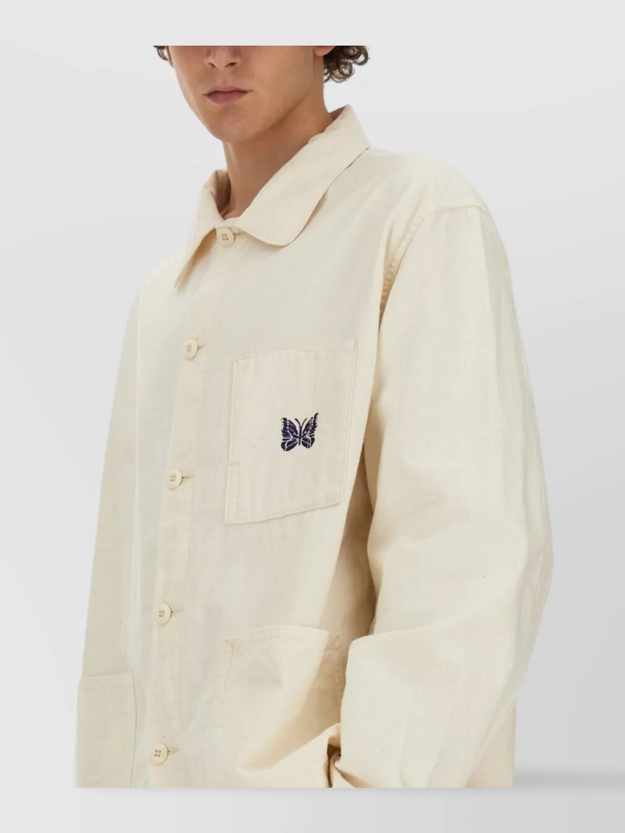 NEEDLES COTTON SHIRT EMBROIDERED DETAIL FRONT POCKETS 