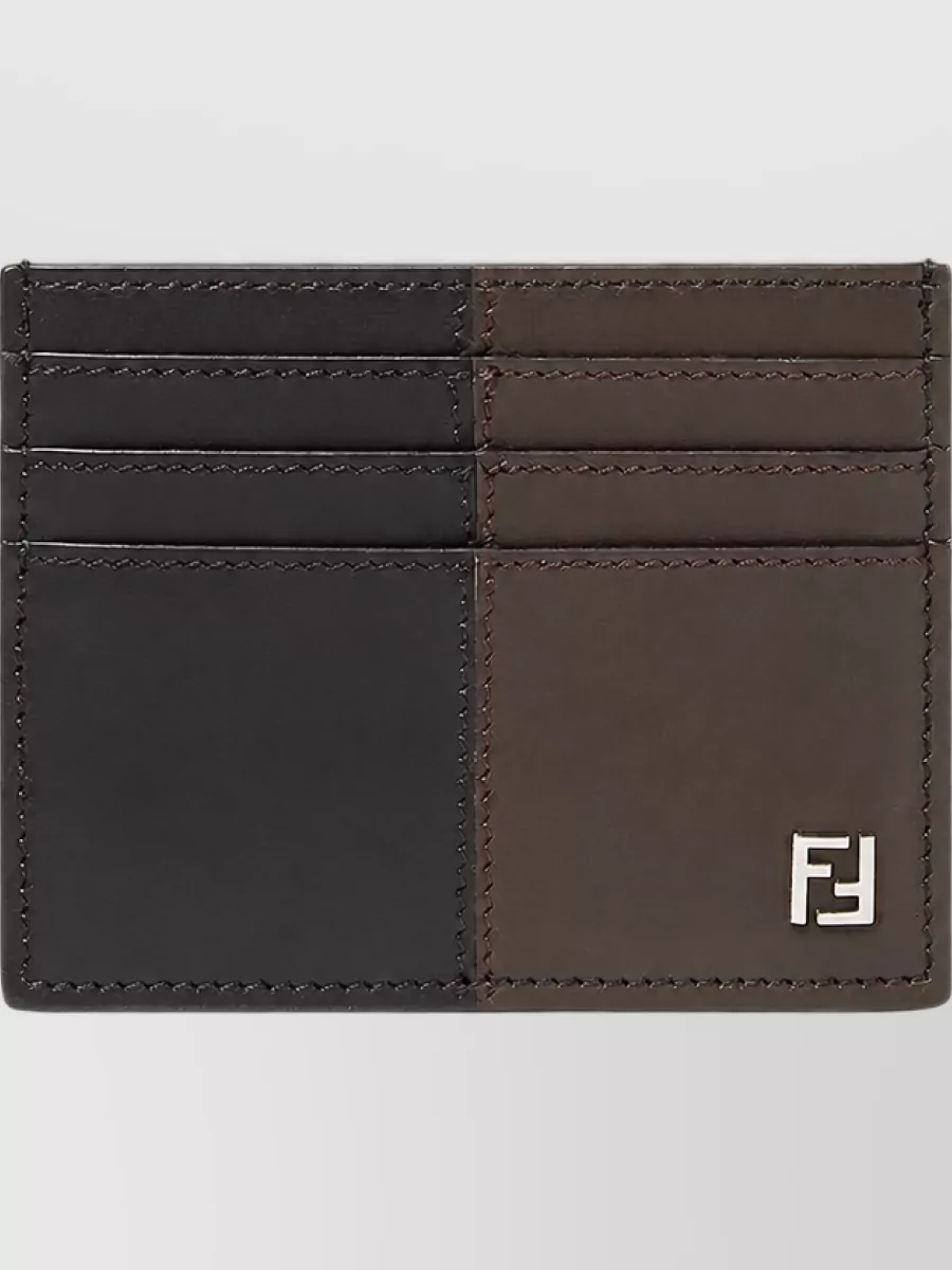 Fendi calf leather bicolor card holder