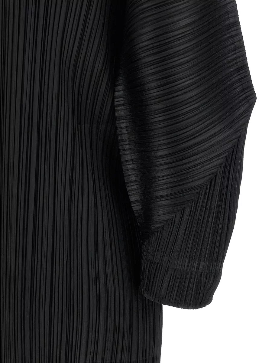 Pleats Please Issey Miyake Skyline Midi Dress Round Neck Dolman Sleeves
