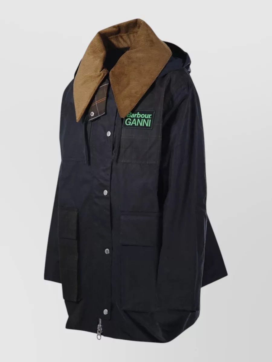 Barbour Long Hooded Coat Check Pattern Collar