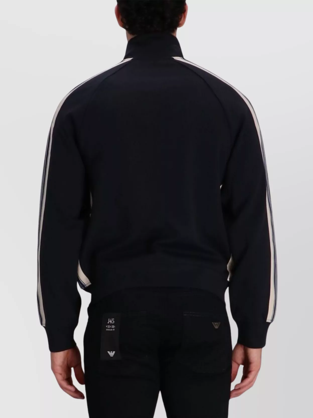 Emporio Armani High Neck Cotton Sweatshirt With Side Stripe