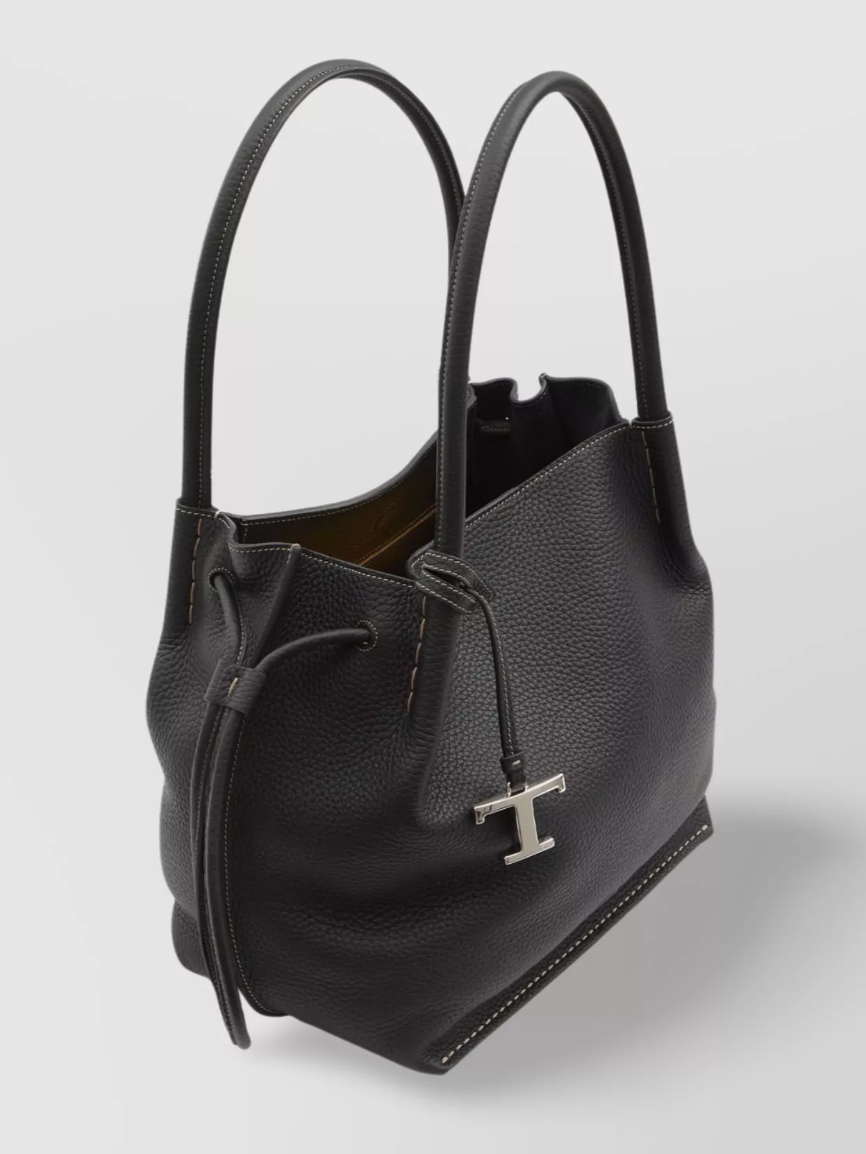 Tod's Grained Leather Bucket Bag With Visible Stitching