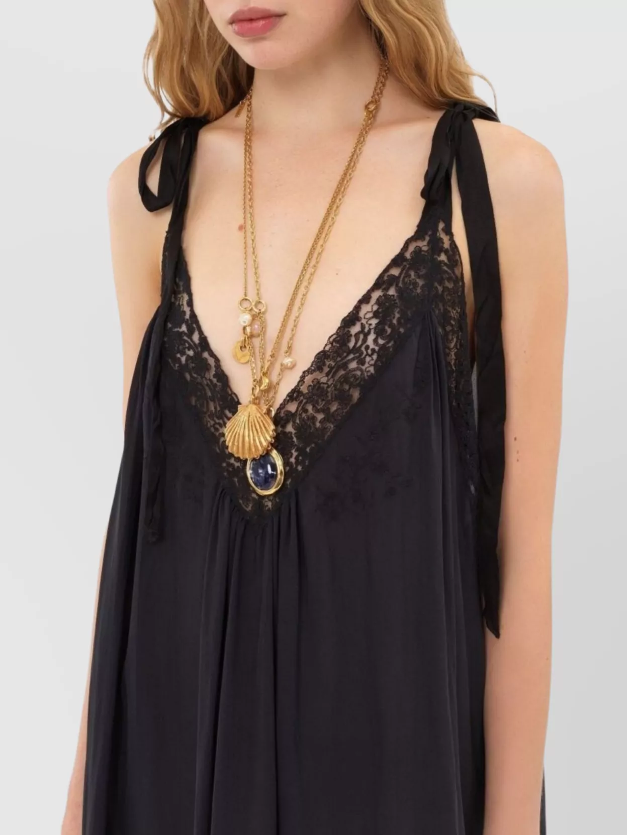 Chloé Long Dress With Lace And Sheer Fabric