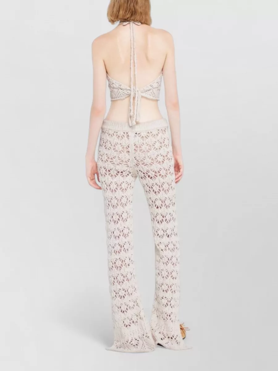 Alanui Floral Crochet Trousers Flared Hem
