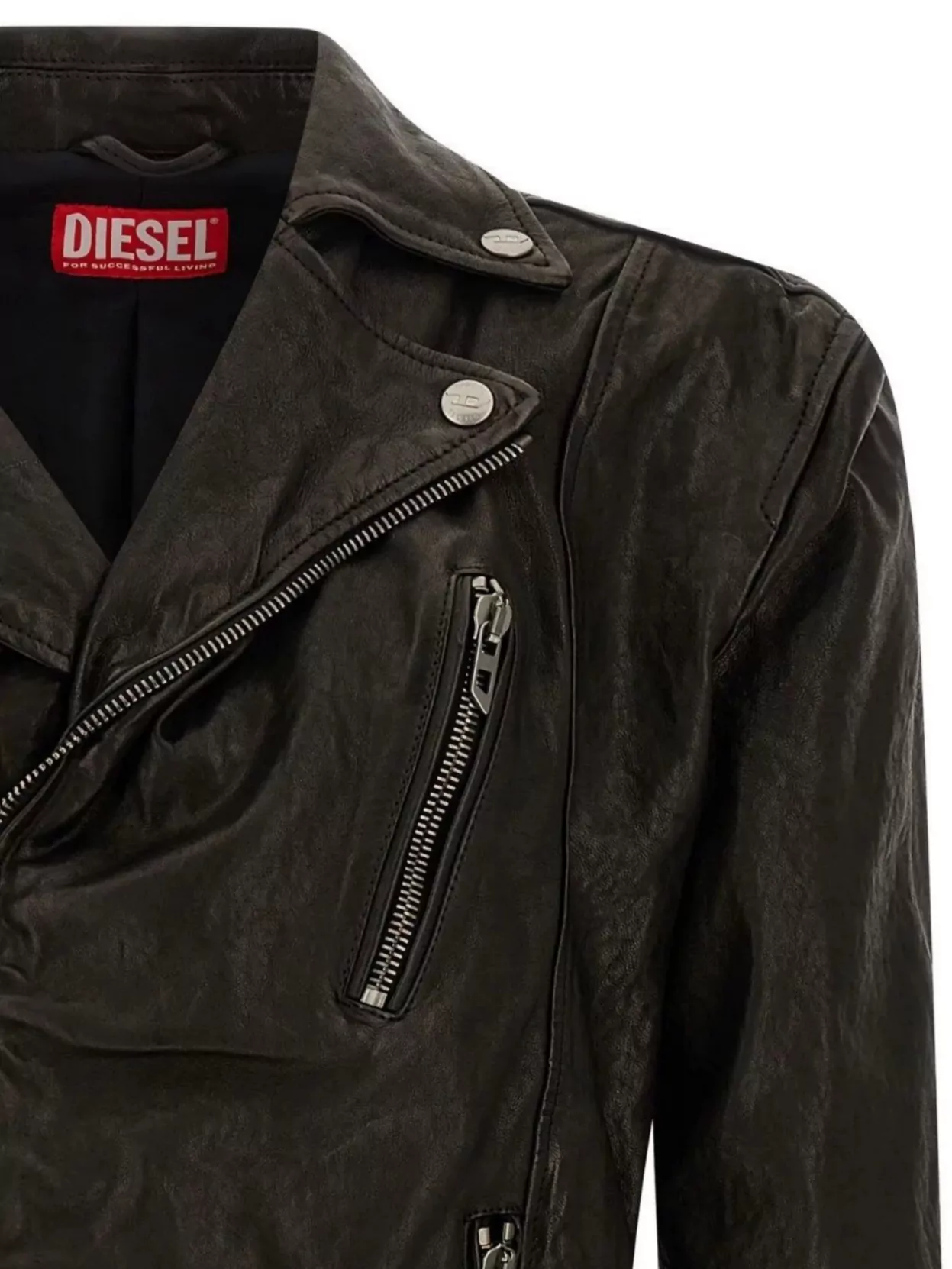 Diesel Lambskin Jacket With Long Sleeves And Zips In Brown