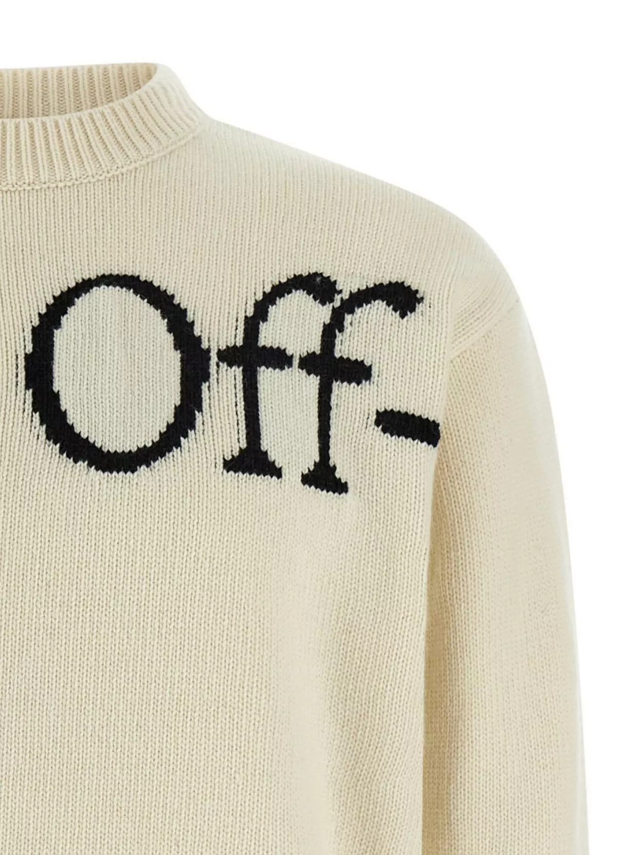 Off-White Ribbed Collar And Cuffs Knit Sweater