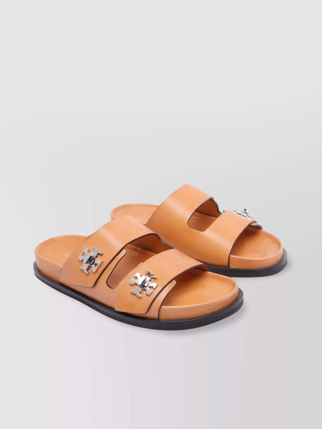 Tory Burch Round Toe Leather Dual Strap Sandals In Multi