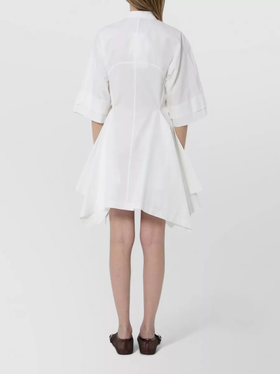 Alaïa Cotton Paneled Funnel Neck Short-Sleeve Midi Dress