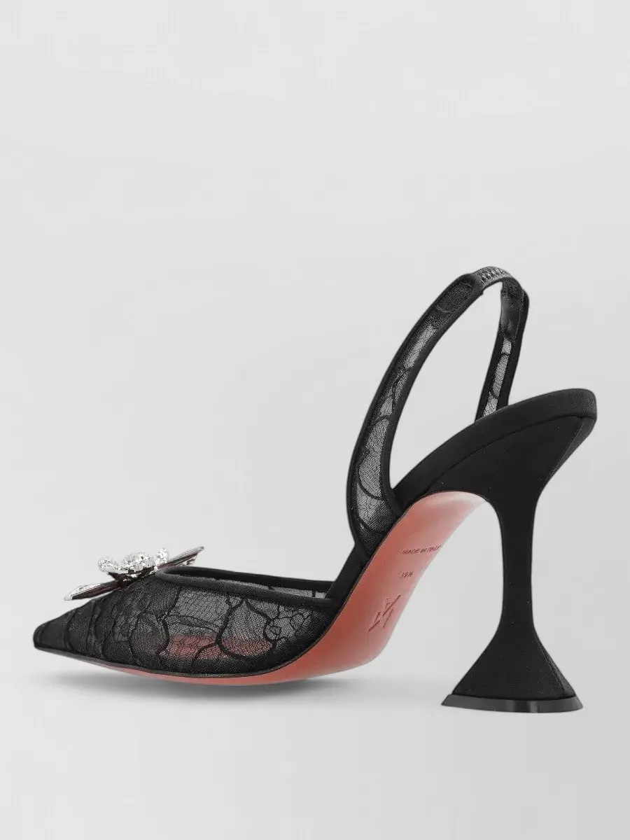 Amina Muaddi Crystal-Embellished Lace Slingback Pumps