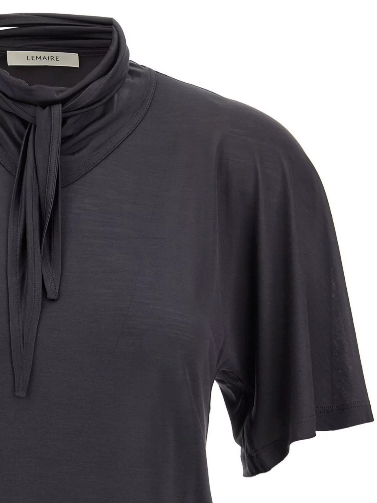 Lemaire Silk Crewneck Top With Knotted Scarf Detail In Black