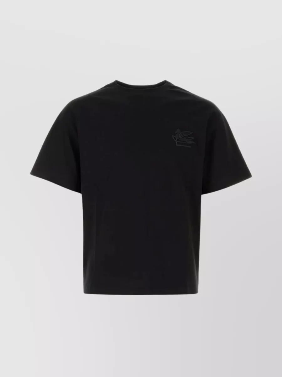 Shop Etro Embroidered Crew-neck Cotton T-shirt In Black