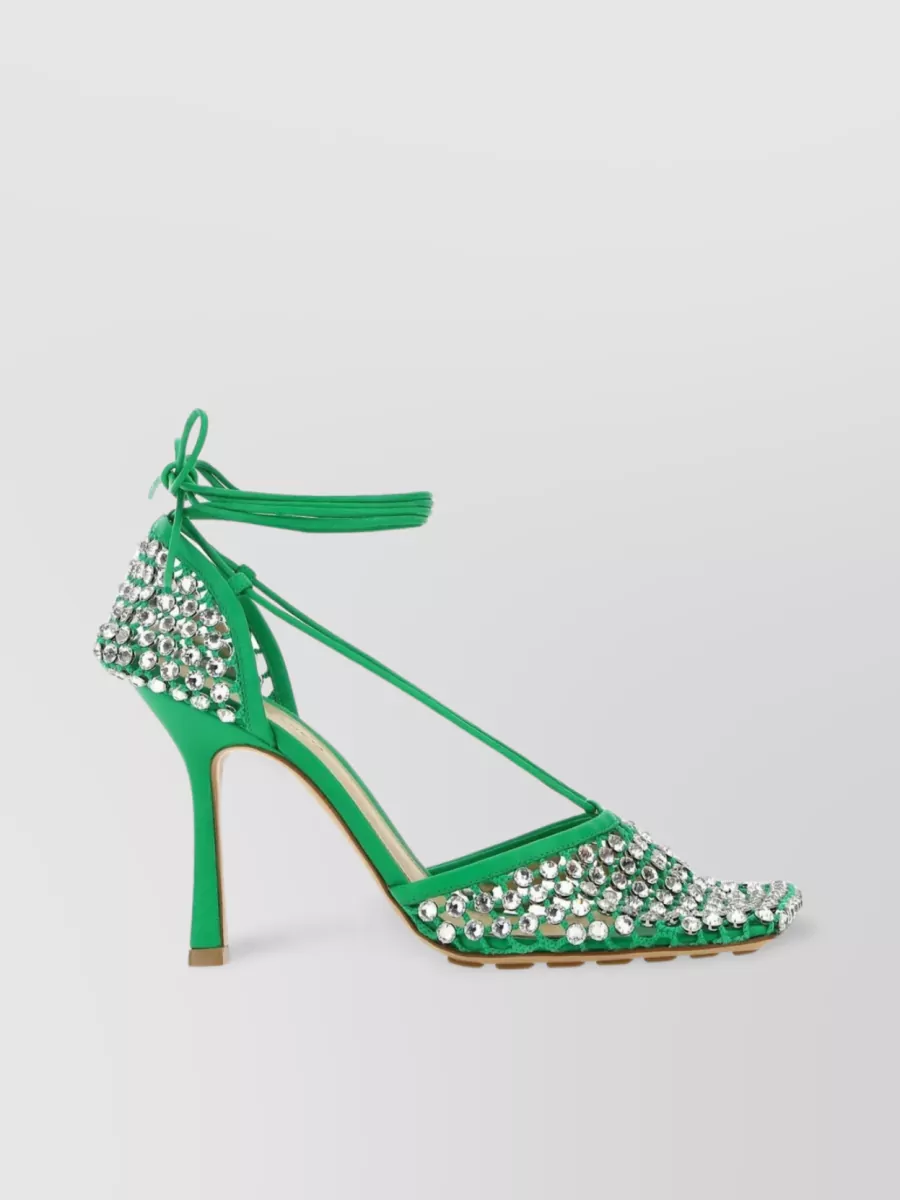 Shop Bottega Veneta Rhinestone Embellished Mesh Sandals In Green