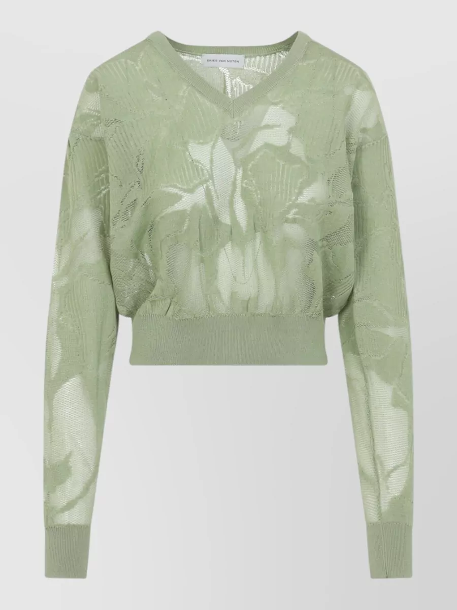 Dries Van Noten Ribbed floral-embroidered v-neck cropped jumper