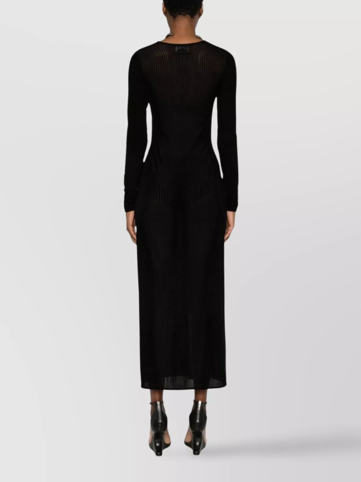 Shop Jean Paul Gaultier Mesh Crew Neck Long Sleeve Dress In Black
