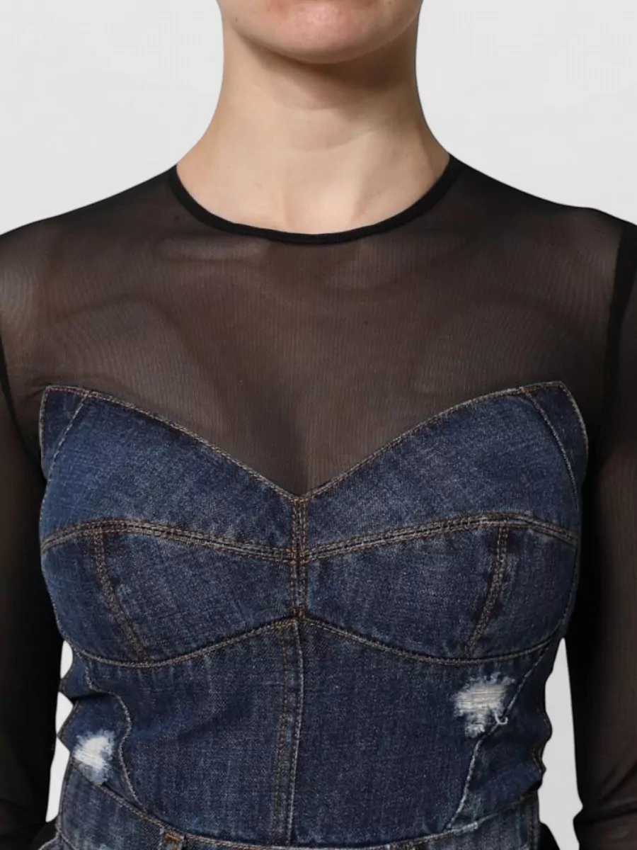Dolce&Gabbana Denim Sweetheart-Neck Long-Sleeve Mini Dress