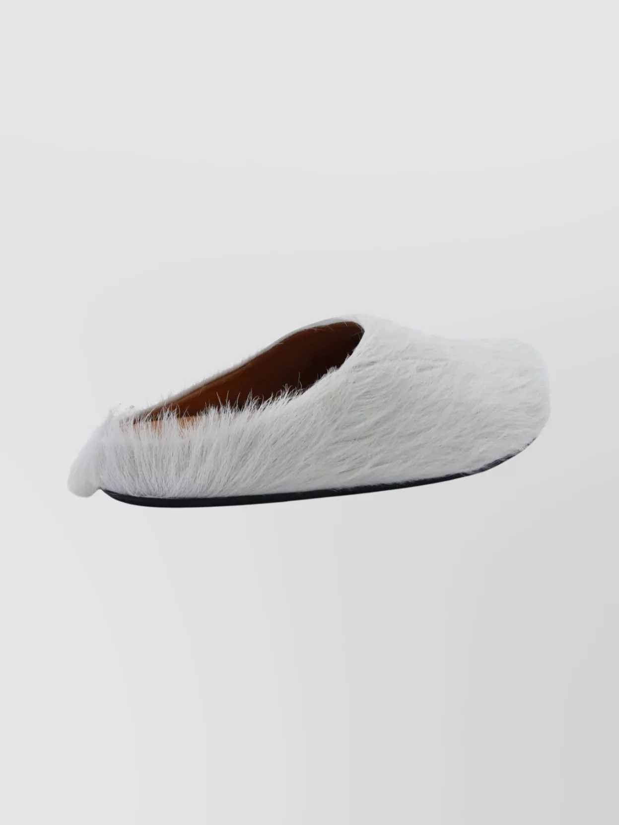 Marni Faux Fur Round Toe Slippers With Heel