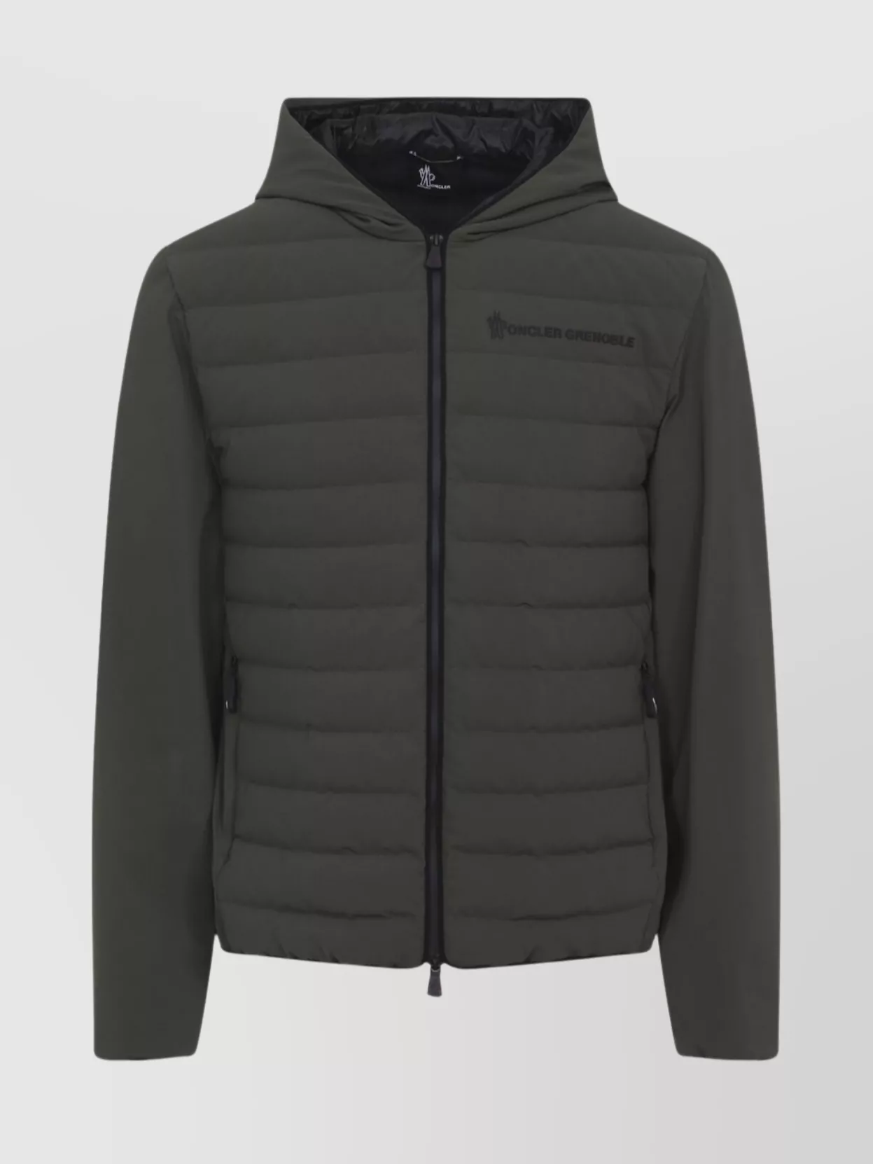 Moncler Hooded Quilted Cardigan Side Pockets In Green