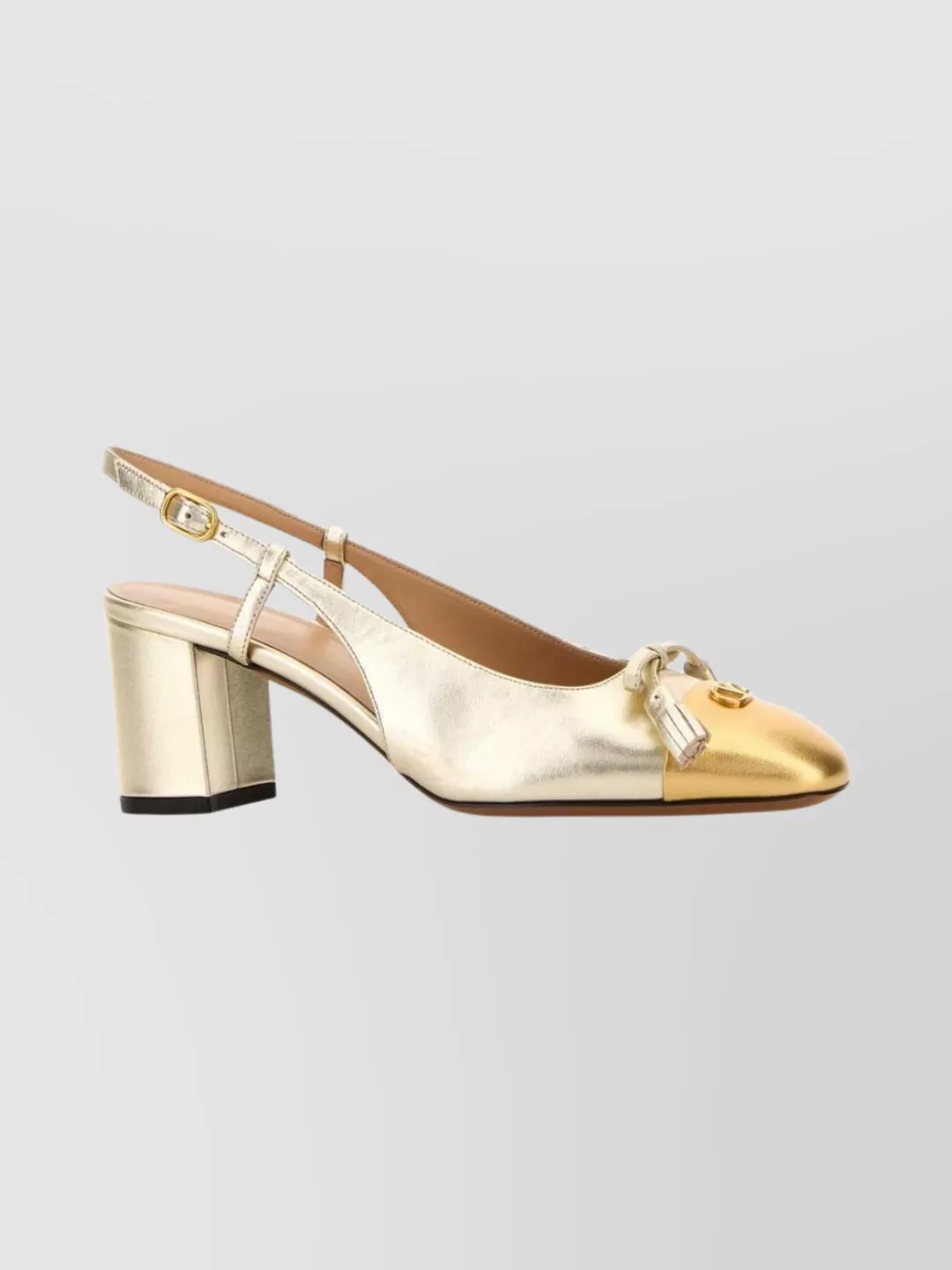 Valentino Valet Du Roi Vlogo Metallic Leather Slingback Pumps In White