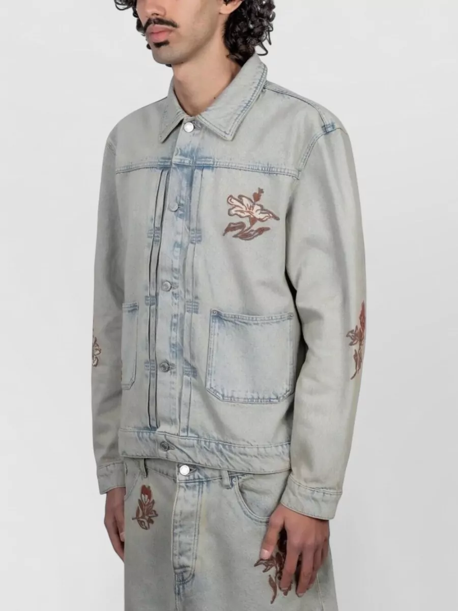 Drôle De Monsieur Embroidered Floral Denim Jacket