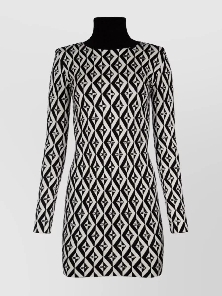 Shop Elisabetta Franchi Geometric Pattern Long Sleeve Dress In Black