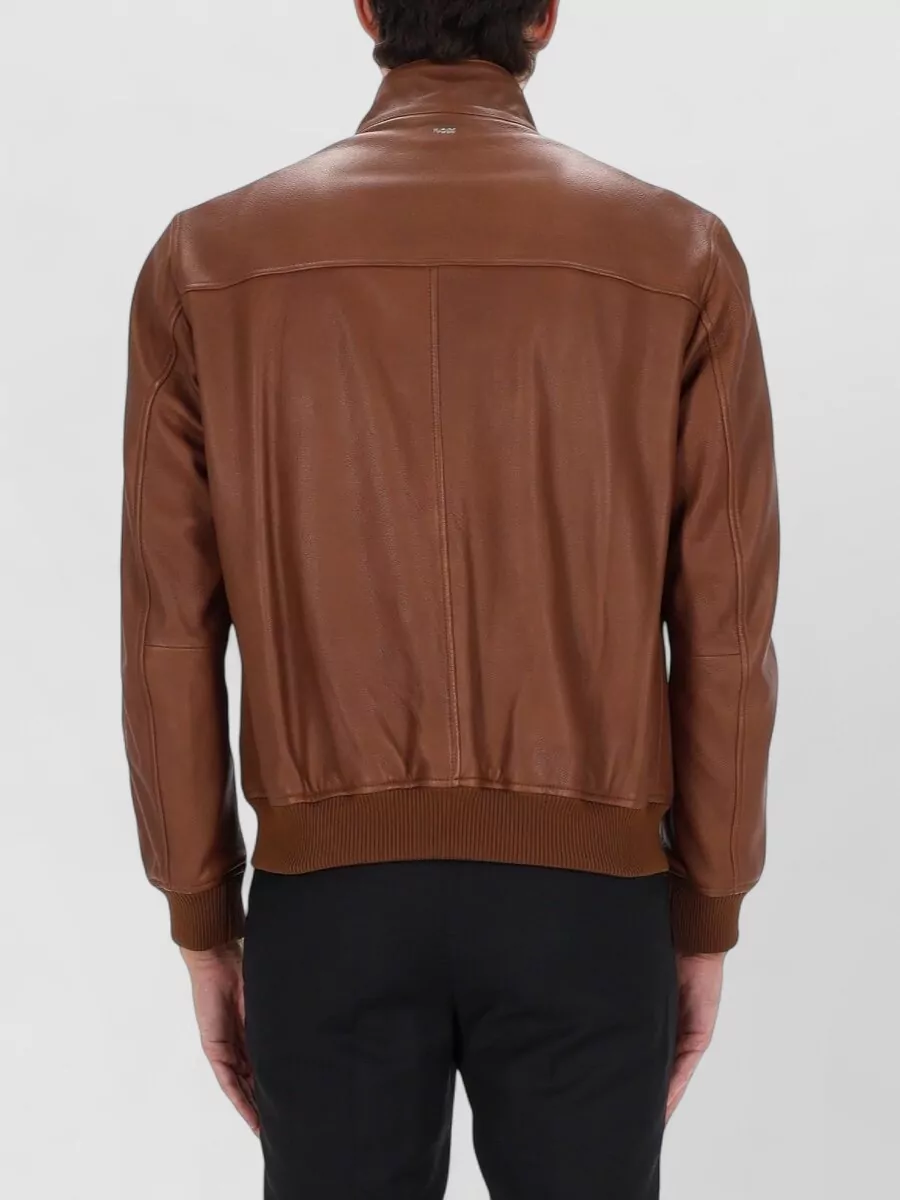 Boss High Collar Jacket With Ribbed Cuffs And Hem