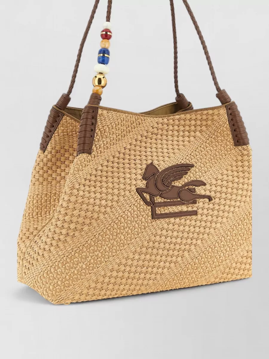 Etro Shoulder Bag Woven Texture Dual Handles Beads