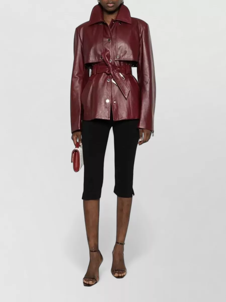 Sportmax Leather Belted Long-Sleeve Jacket