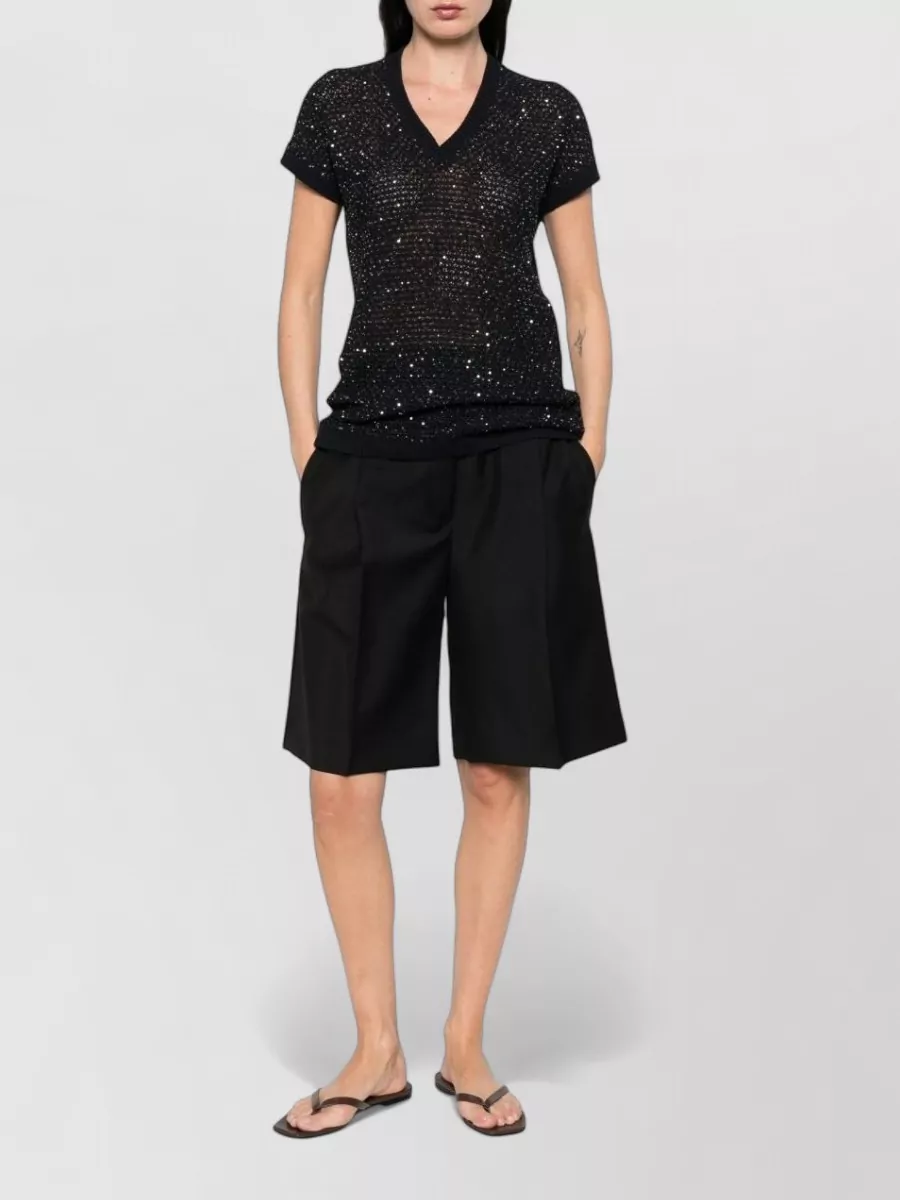 Fabiana Filippi Embellished V-Neck Short-Sleeve Top