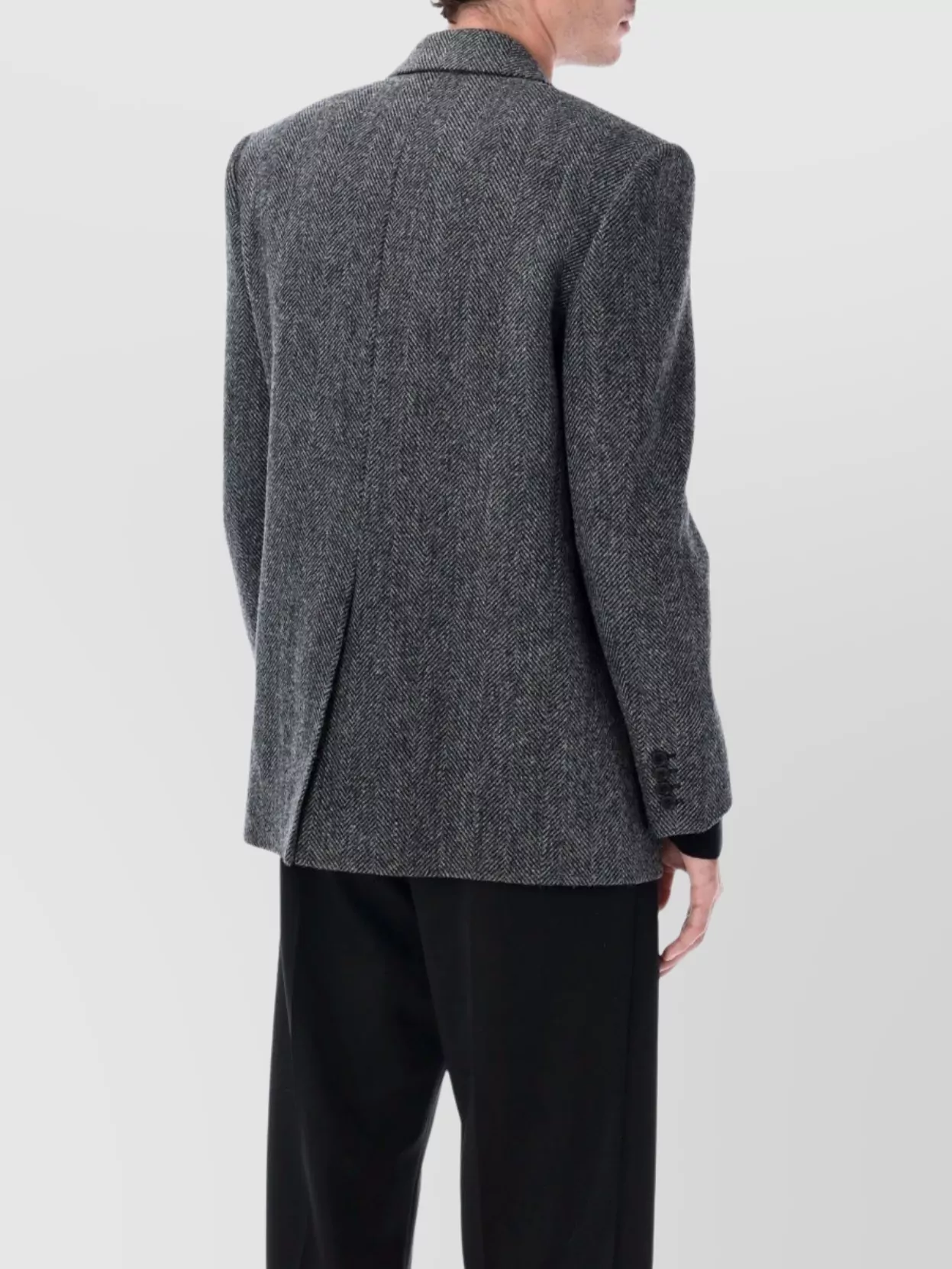 Saint Laurent Oversized Single-breasted Herringbone Wool Jacket In Blue