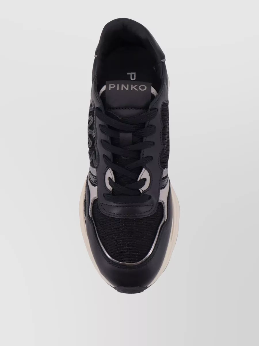 Pinko Low Sneakers Contrast Sole Embroidered Mesh Panels