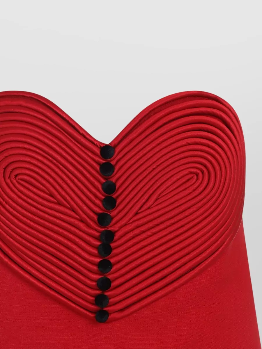 Valentino Mini Dress Strapless Heart Bodice Buttons Pleated