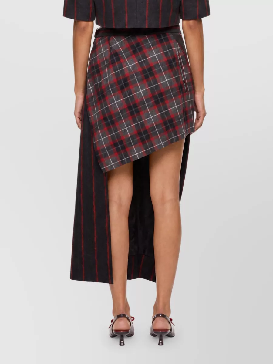Vivienne Westwood Virgin Wool Pinstripe Tartan-Check Asymmetric Maxi Skirt