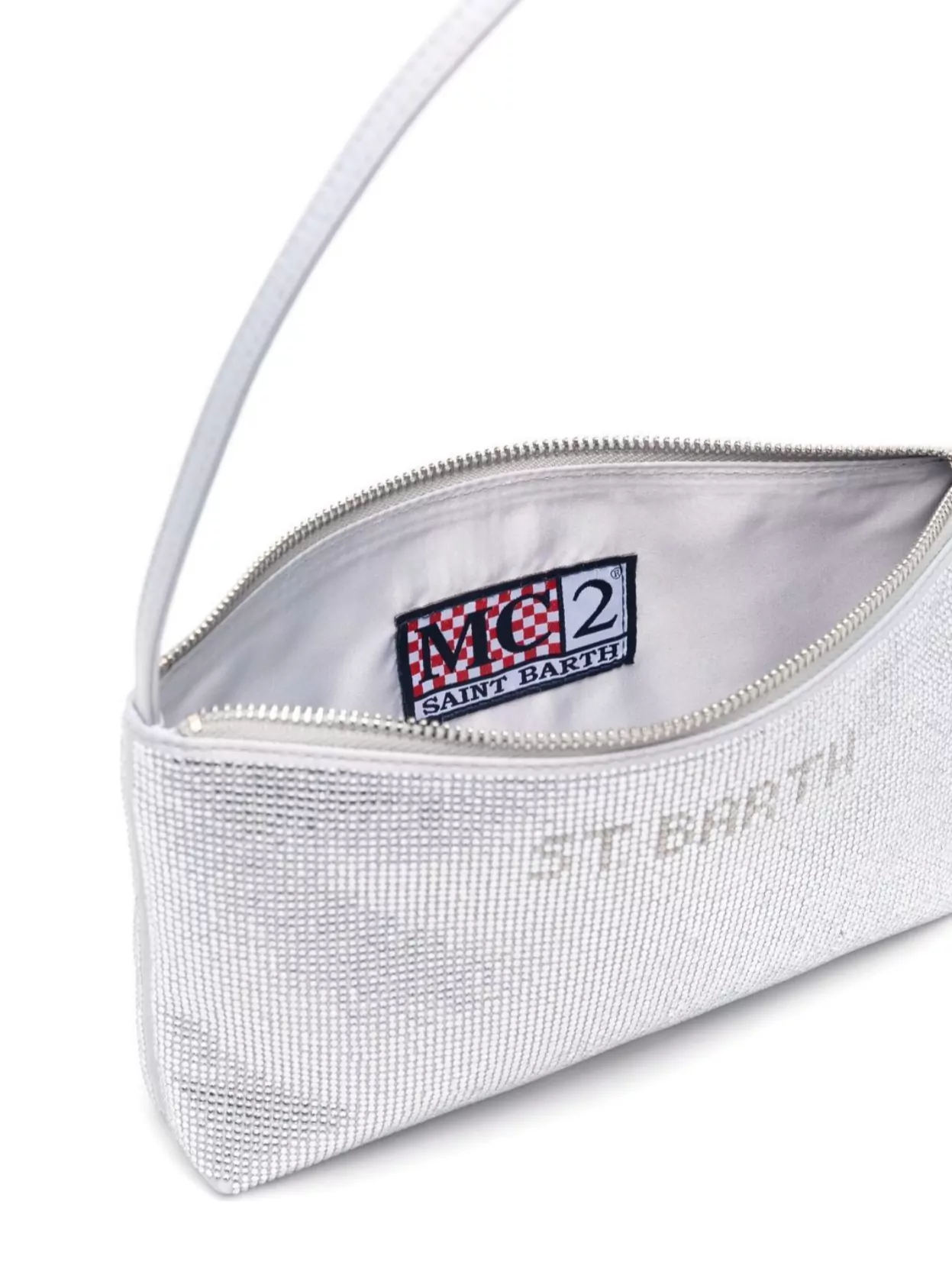 Saint Barth Top Handle Shoulder Bag With Rhinestone Embellishment In Grey