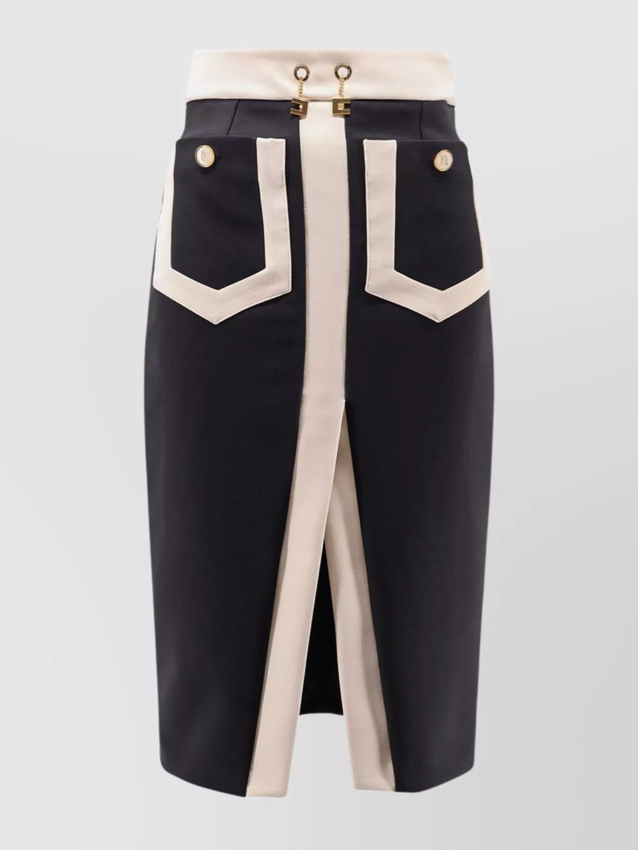 Elisabetta Franchi Crepe Pencil Skirt With Buttoned Patch Pockets
