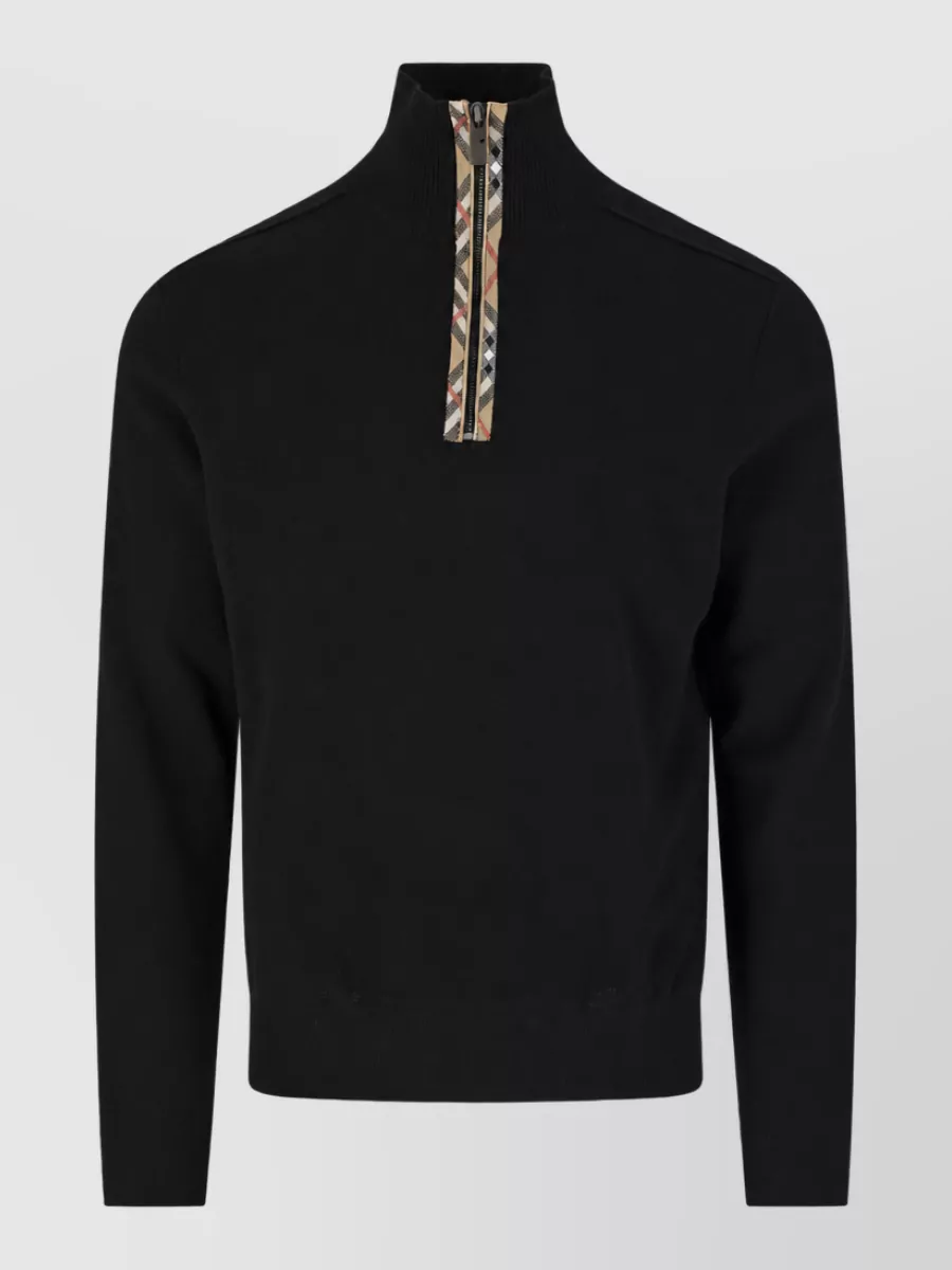 Burberry wool ribbed funnel neck half zip sweater