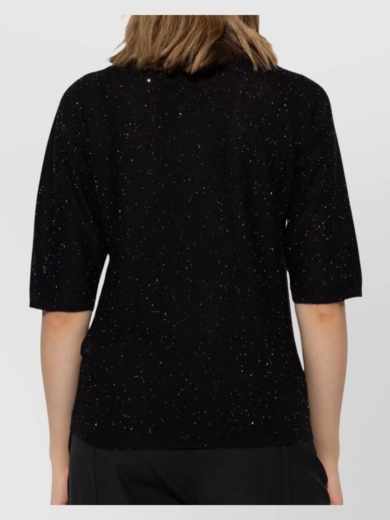 Fabiana Filippi Crewneck Wool Top Short Sleeves Sparkling Finish In Black