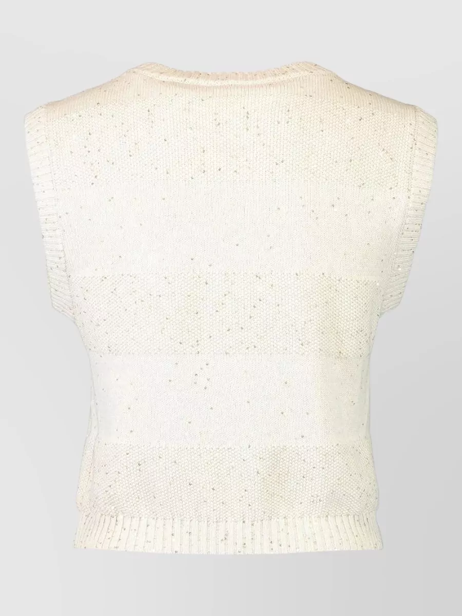 Brunello Cucinelli Striped Cropped Sleeveless Knitted Top