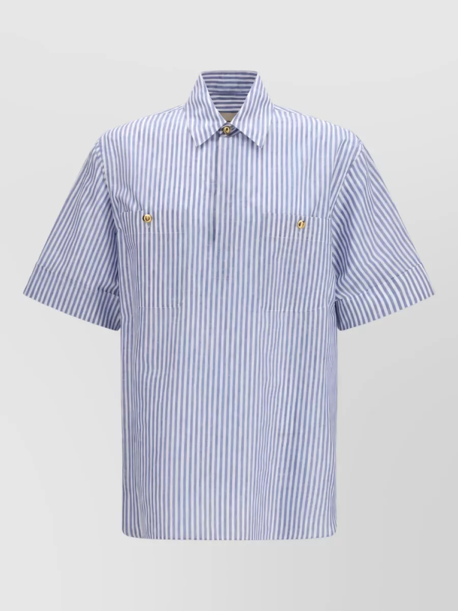 Valentino linen-blend striped short-sleeve shirt