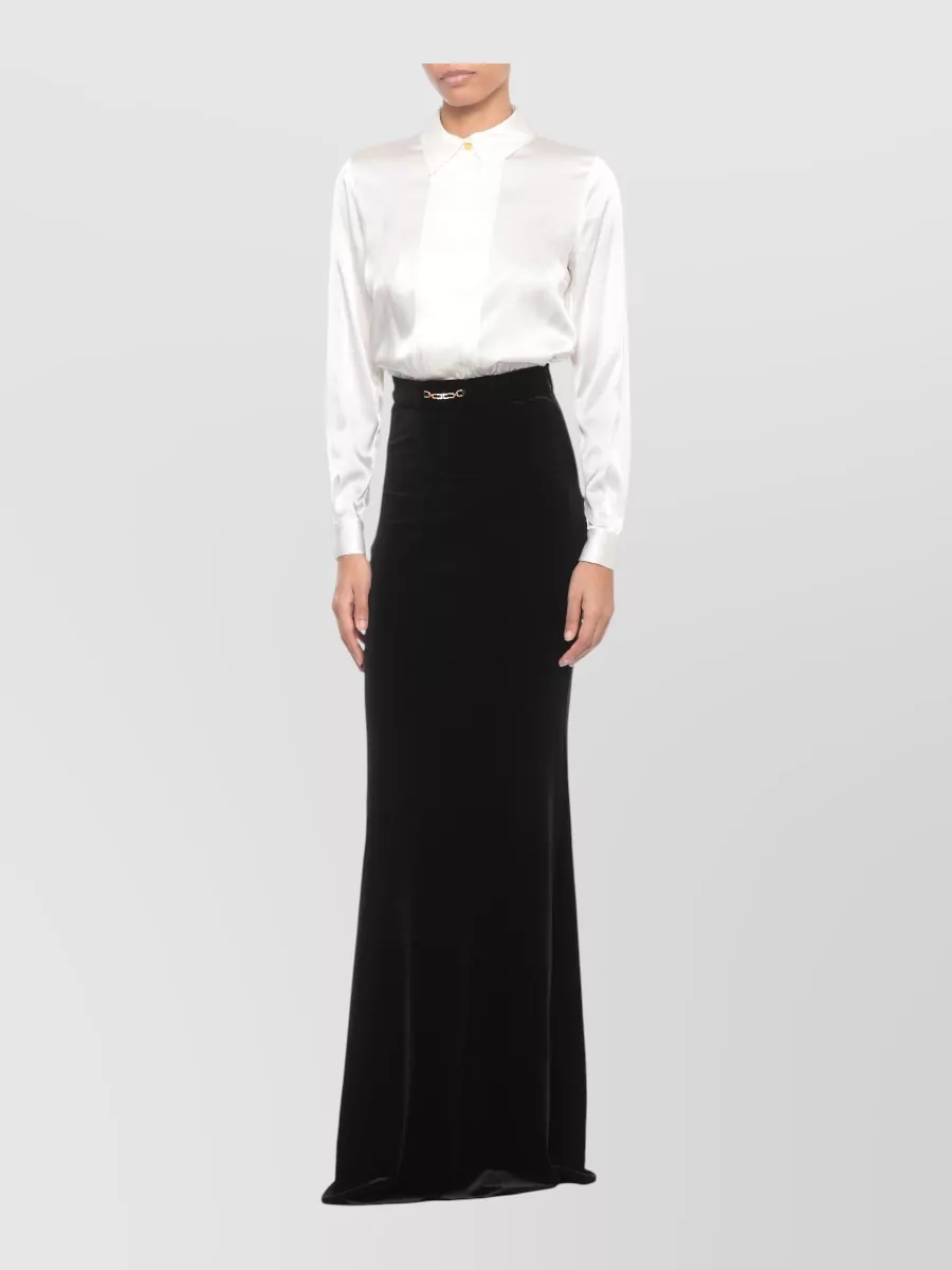 Elisabetta Franchi Silk Contrast-Panel Long-Sleeve Shirt Dress
