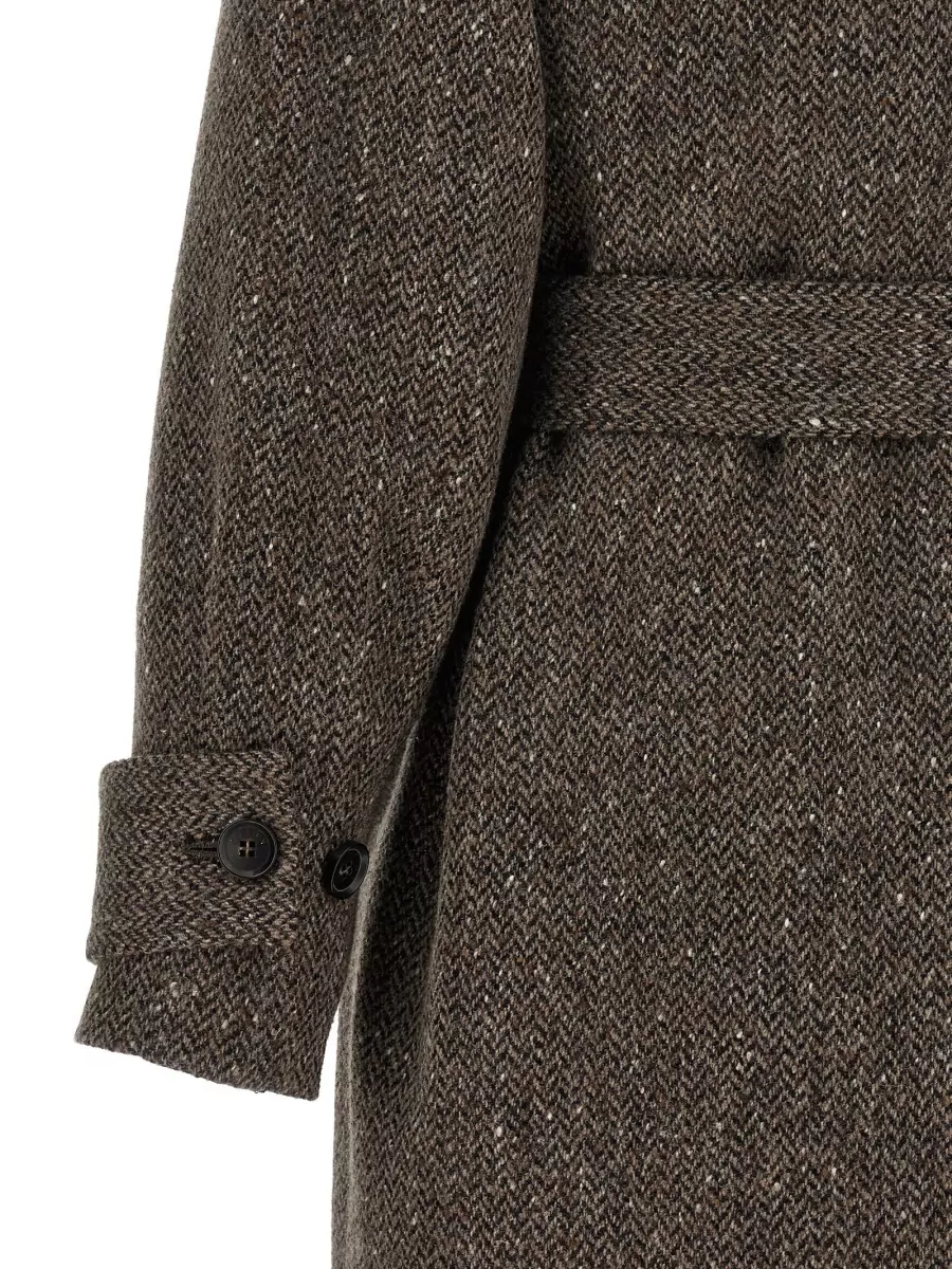 Kiton Wool Chevron Belted Coat