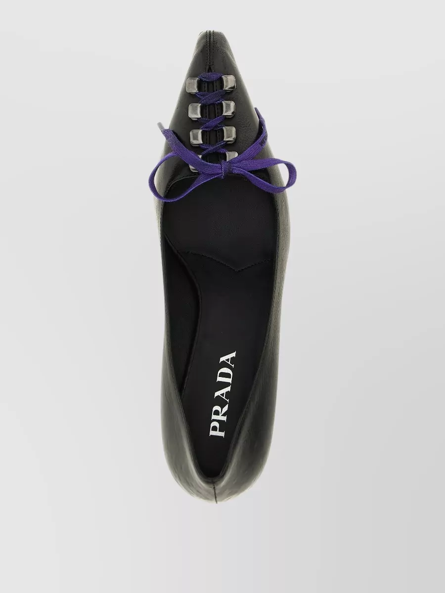 Prada Leather Lace-Up Ballerina Pumps