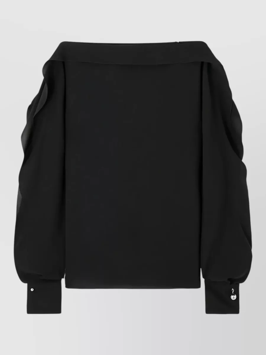 Lanvin silk crewneck long-sleeve ruffled blouse