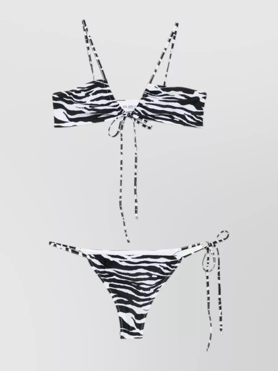 The Attico zebra-print ruffled v-neck bikini