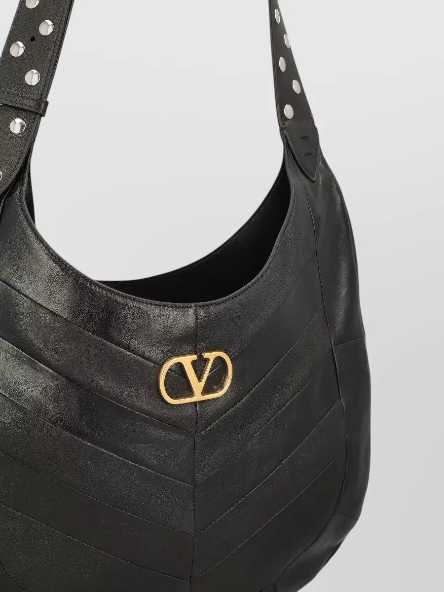 Valentino Hobo Shoulder Bag Chevron Pattern Studded Strap