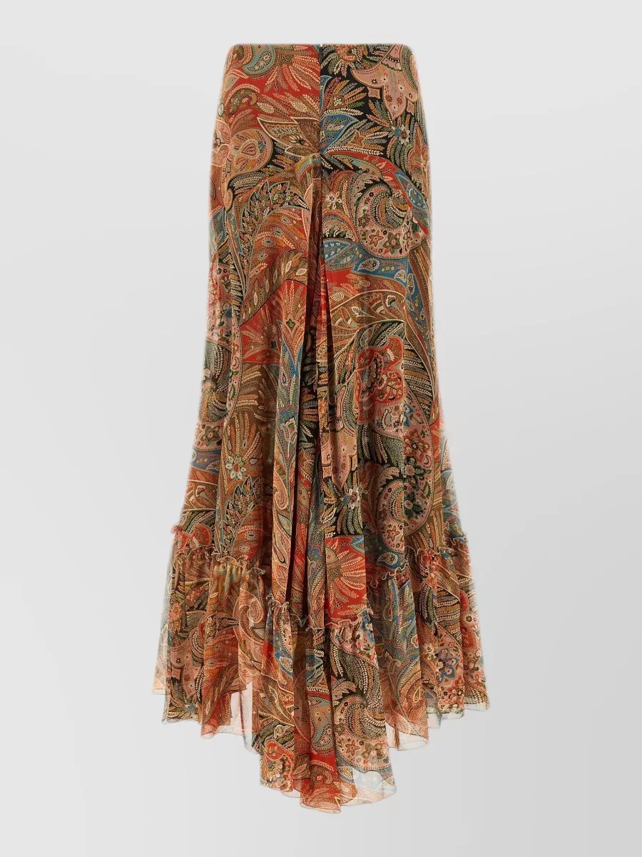 Etro Silk paisley printed ruffled asymmetric maxi skirt