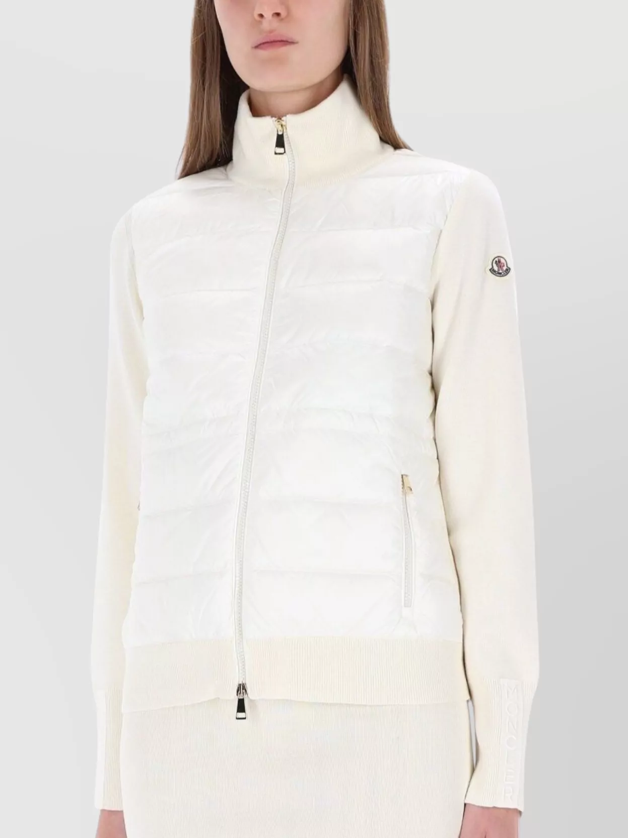 Moncler High Collar Knitwear Featuring Quilted Front