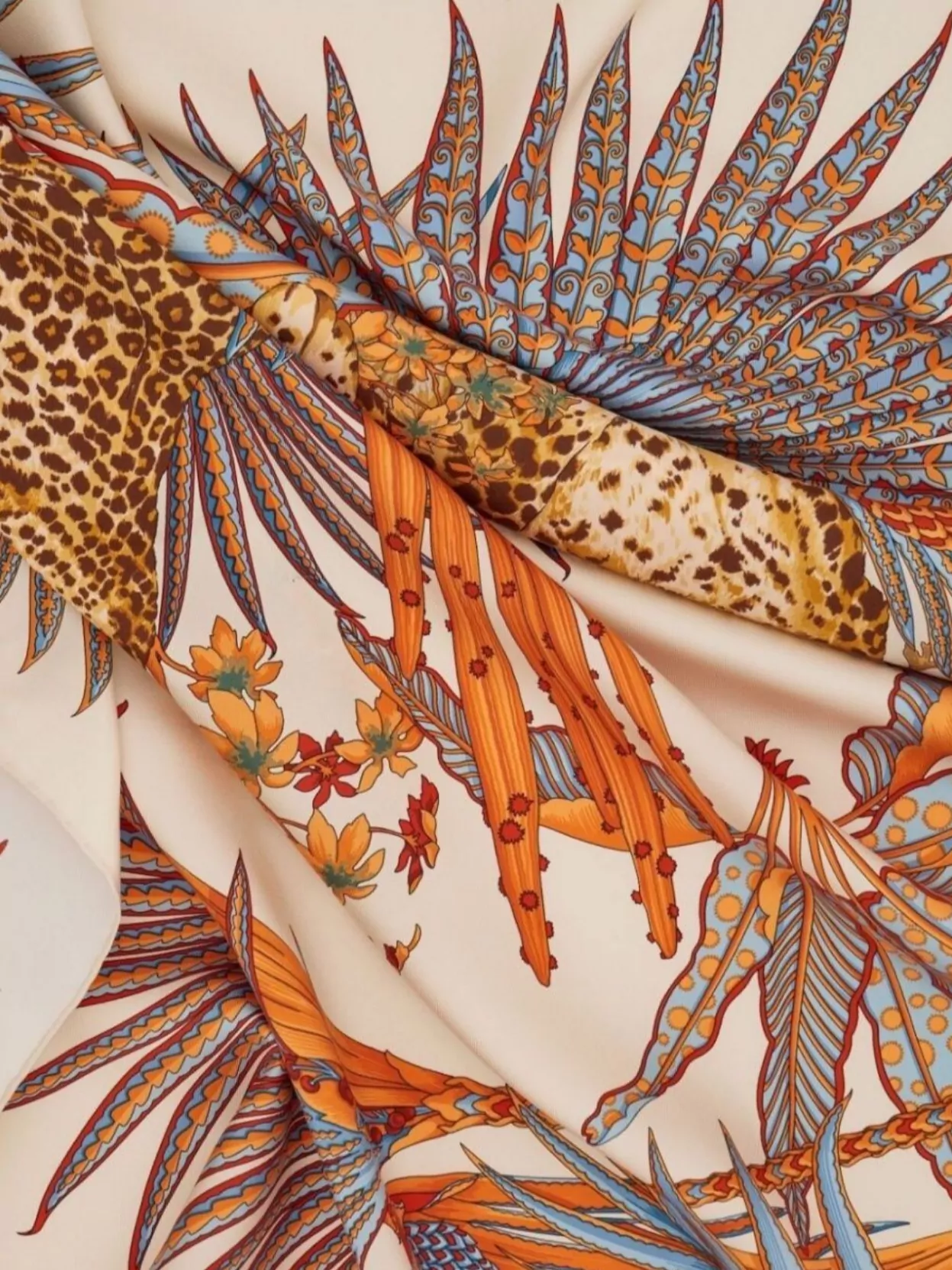Ferragamo Leopard Print Silk Scarf In Orange